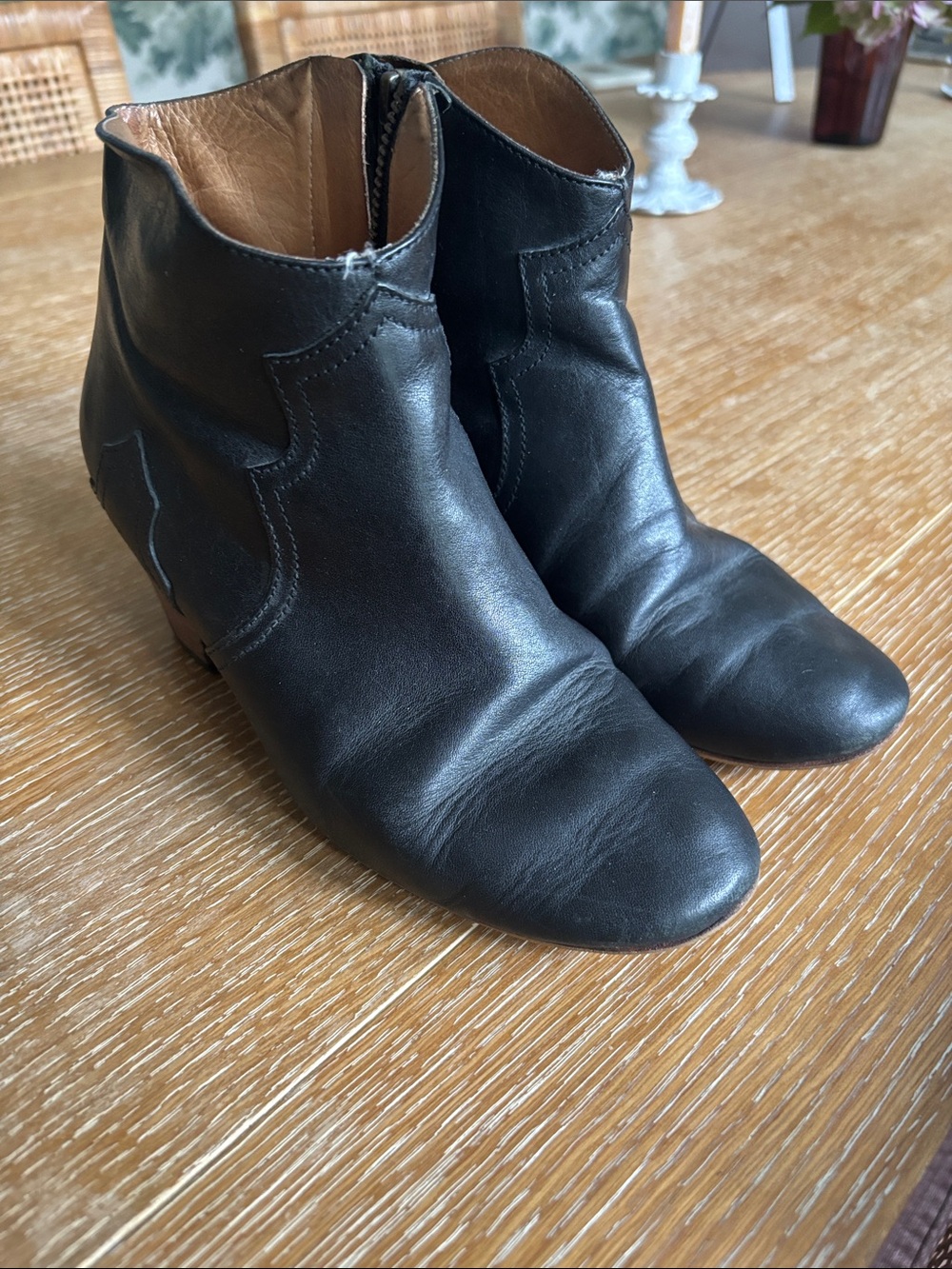 Isabel Marant Black Leather Ankle Booties with Rounded Toe